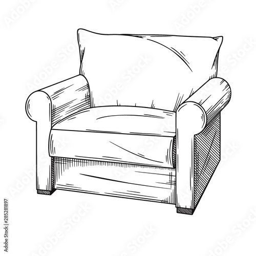 Realistic sketch armchair isolated on white background. Vector illustration