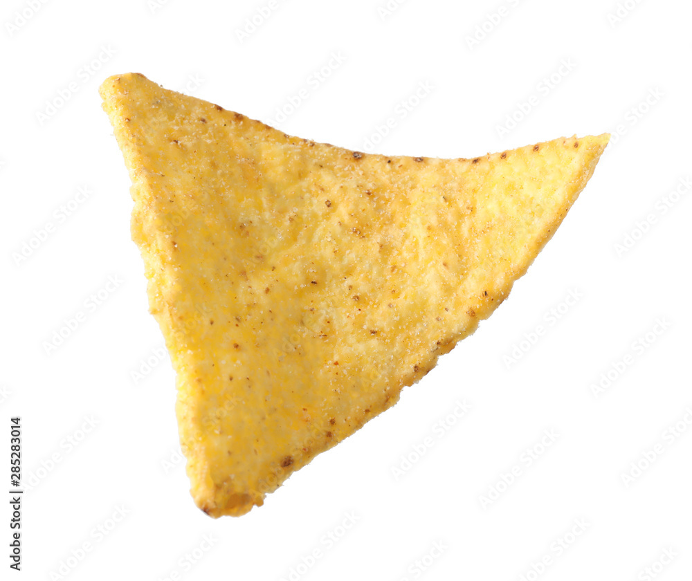 Tasty Mexican nacho chip on white background Tasty Mexican nacho chip on white background