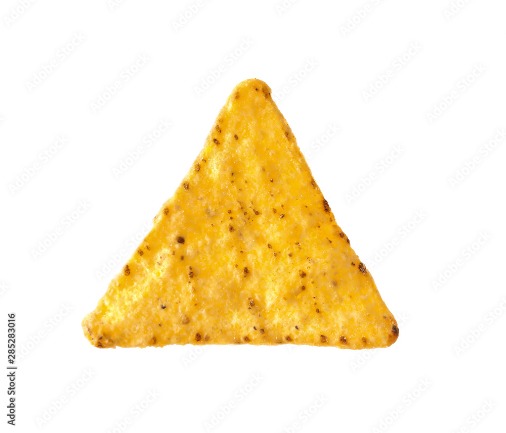 Fototapeta premium Tasty Mexican nacho chip on white background