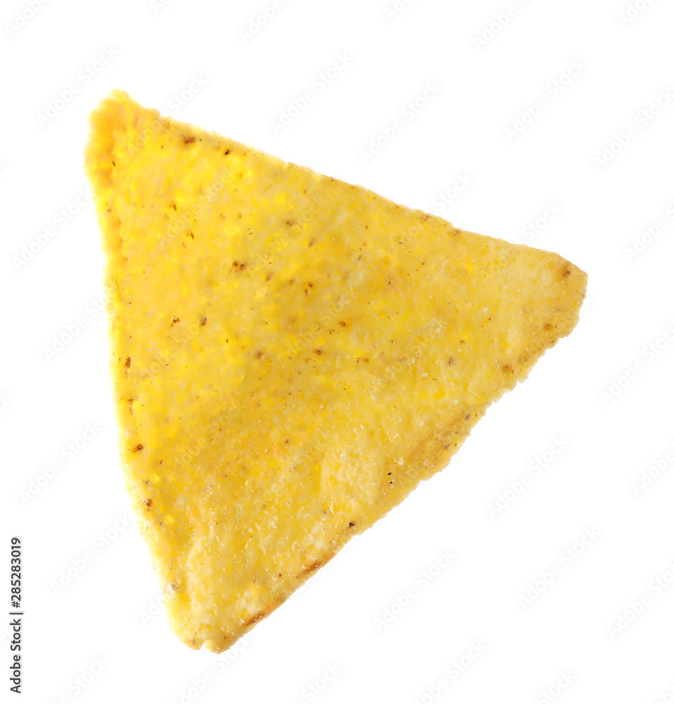 Tasty Mexican nacho chip on white background Tasty Mexican nacho chip on white background