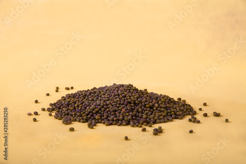 Mung bean on a yellow background. Horizontal