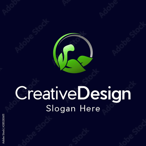 Biceps and Leaf Logo Template. Sports Nutrition Vector Design. Muscles Illustration, Strong leaf vector logo template. This design use Nature and hand symbol.
