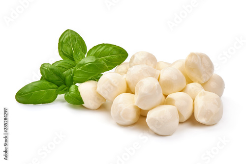 Mini Mozzarella cheese balls, isolated on white background