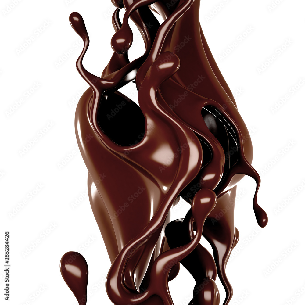 Splash of chocolate 3d illustration, 3d rendering. Splash of chocolate 3d illustration, 3d rendering.