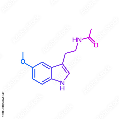 Melatonin chemical formula on white background