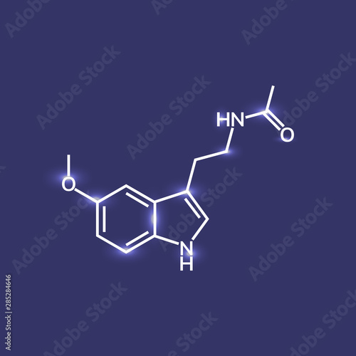 Melatonin chemical formula on blue background