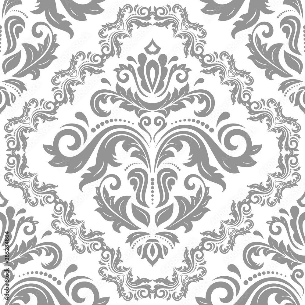 Classic seamless pattern. Damask orient silver ornament. Classic vintage background. Orient ornament for fabric, wallpaper and packaging