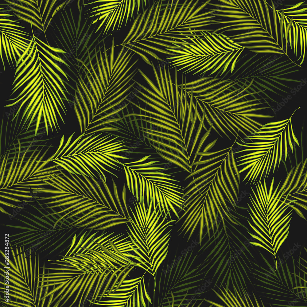 Abstract exotic plant seamless pattern on black background.