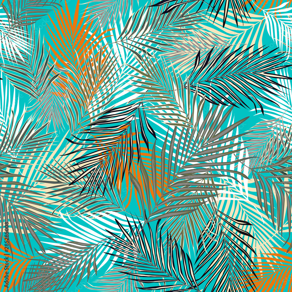 Trendy exotic plant seamless pattern. Tropical palm leaves pattern.
