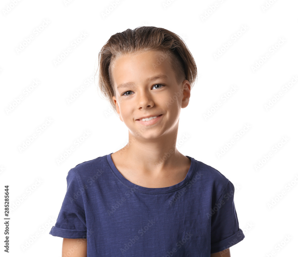 Portrait of cute little boy in casual outfit on white background Portrait of cute little boy in casual outfit on white background