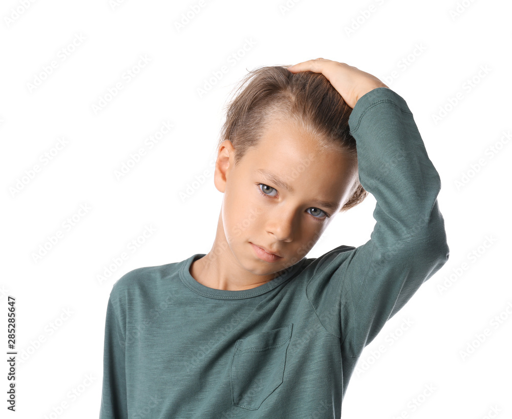 Portrait of cute little boy in casual outfit on white background Portrait of cute little boy in casual outfit on white background