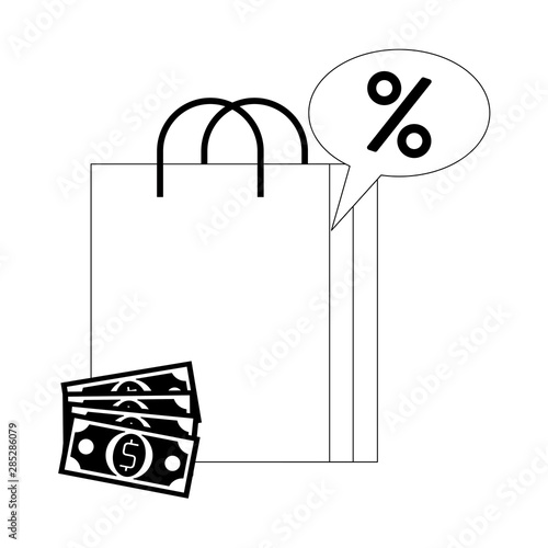 shopping retail sale store cartoon in black and white
