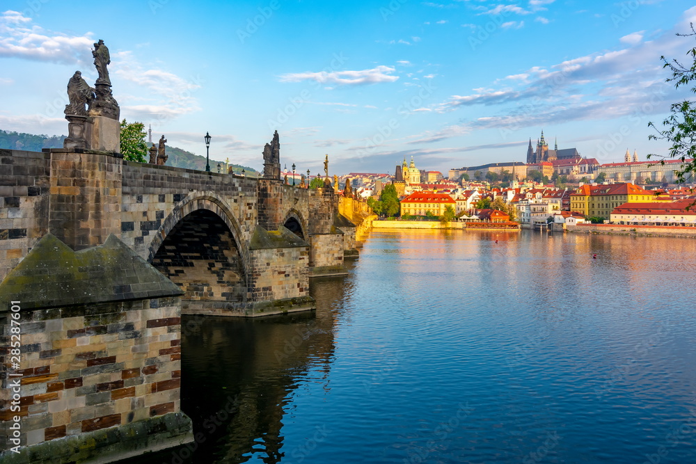 Prague panorama with Charles Bridge and Prague Castle at background, Czech Republic 
