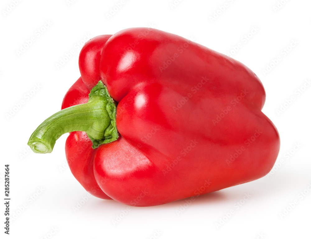 Fresh red bell pepper isolated on white background with clipping path