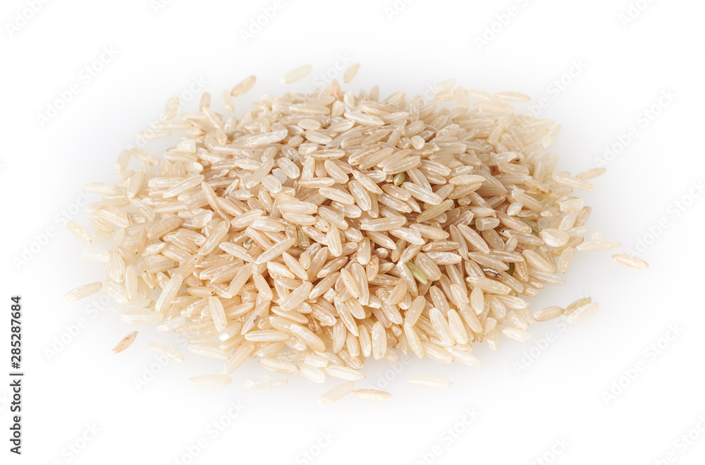 Heap of brown rice isolated on white background