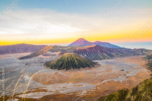 Sunrise at Mount Bromo volcano, in East Java, Indonesia.