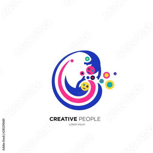 ideas creative people logo design with abstract person concept. children dreams. playground. can use for education school sign or symbol or business icon. vector illustration element 