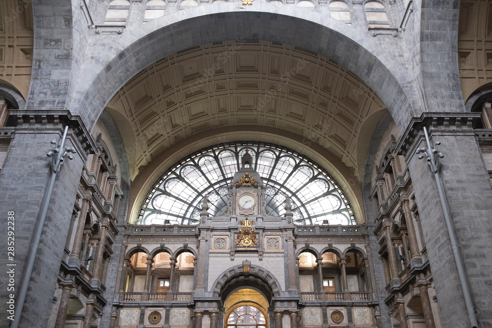 round arches in old station building Antwerp