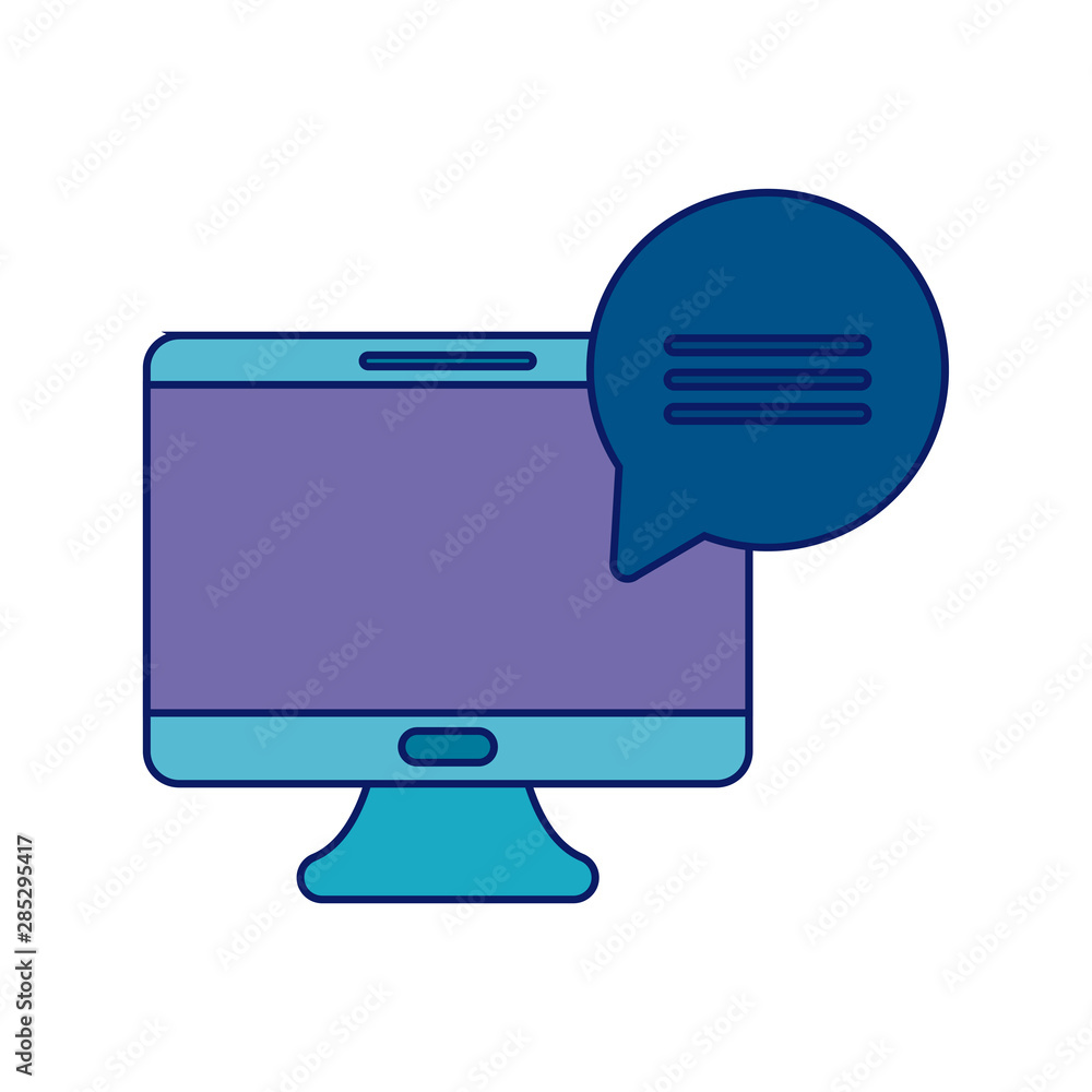 desktop computer with speech bubble desktop computer with speech bubble