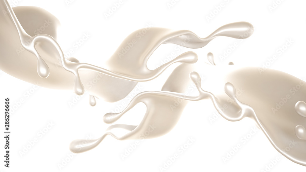 Splash of thick white liquid, milk. 3d illustration, 3d rendering. Splash of thick white liquid, milk. 3d illustration, 3d rendering.