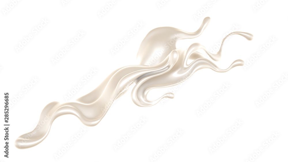 Splash of thick white liquid, milk. 3d illustration, 3d rendering.