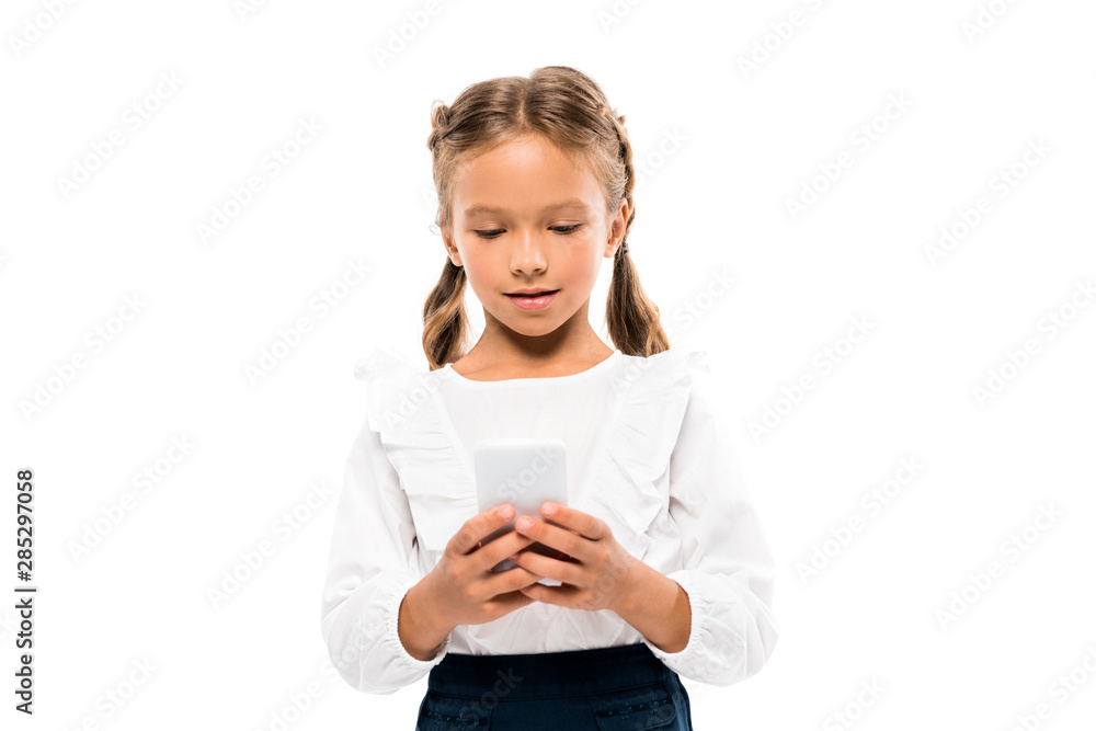 cute kid using smartphone isolated on white cute kid using smartphone isolated on white