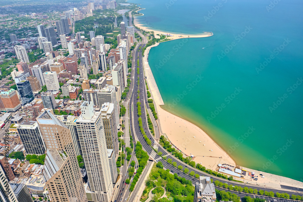 Naklejka premium Chicago city aerial view, Illinois, USA