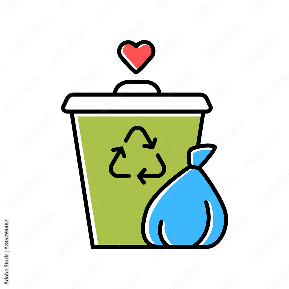 Garbage disposal color icon. Waste management volunteer program. Help sorting litter. Social activity for trash collection. Recycling and composting services. Isolated vector illustration