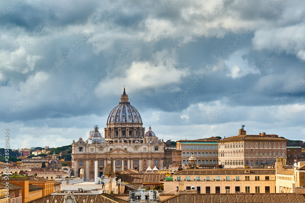 St. Peter's cathedral in Vatican view from Castle of the Holy Angel (Castel Sant'Angelo) in Rome, Italy
