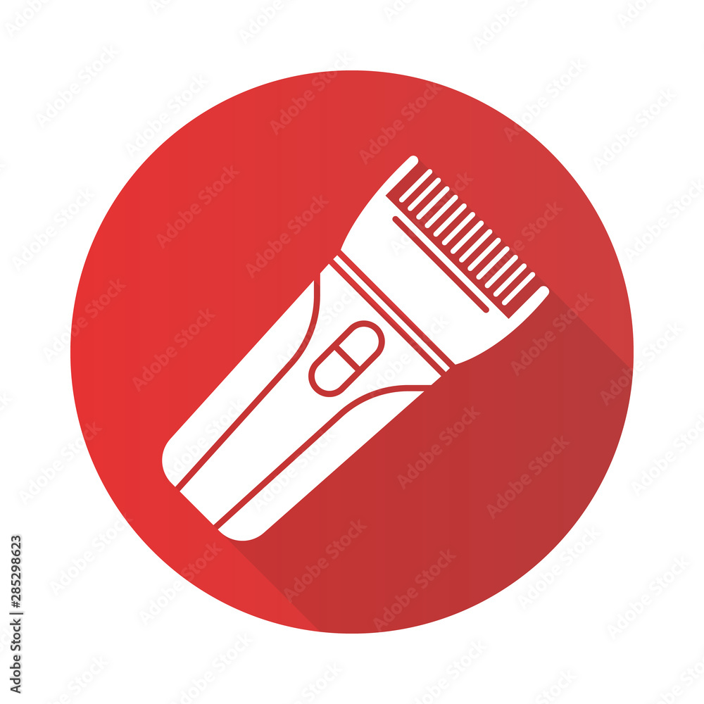 Hair clipper flat design long shadow glyph icon. Electric hair trimmer. Haircutting machine. Implement for making short haircut. Professional man hairstyling. Vector silhouette illustration Hair clipper flat design long shadow glyph icon. Electric hair trimmer. Haircutting machine. Implement for making short haircut. Professional man hairstyling. Vector silhouette illustration