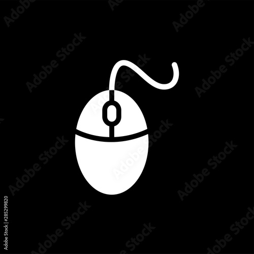 Mouse Icon On Black Background. Black Flat Style Vector Illustration.