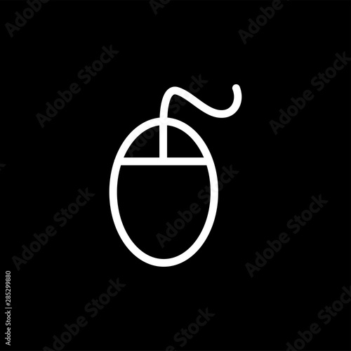 Mouse Line Icon On Black Background. Black Flat Style Vector Illustration