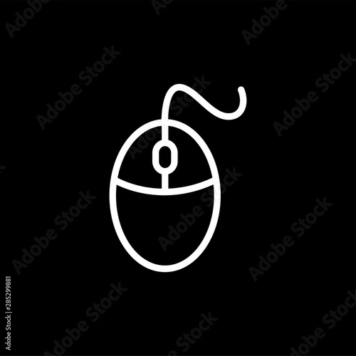 Mouse Line Icon On Black Background. Black Flat Style Vector Illustration