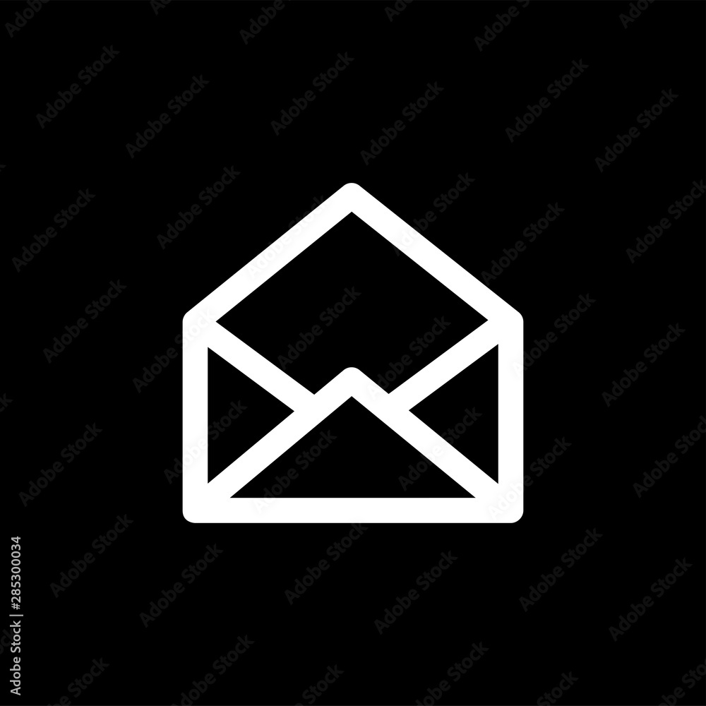 Open E-mail Line Icon On Black Background. Black Flat Style Vector Illustration Open E-mail Line Icon On Black Background. Black Flat Style Vector Illustration