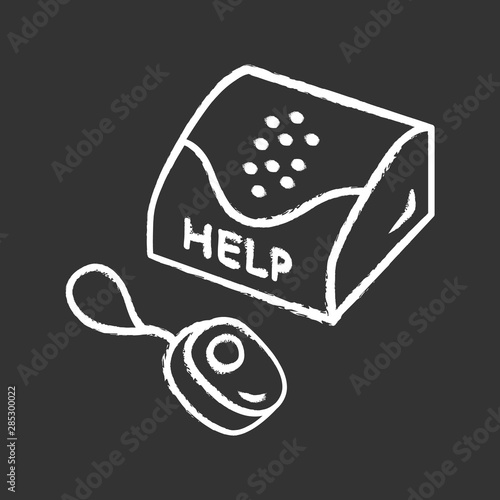 Personal emergency response system chalk icon. Device for physically disabled people. Call for assistance, help. Medical alert, hotline button. Isolated vector chalkboard illustration
