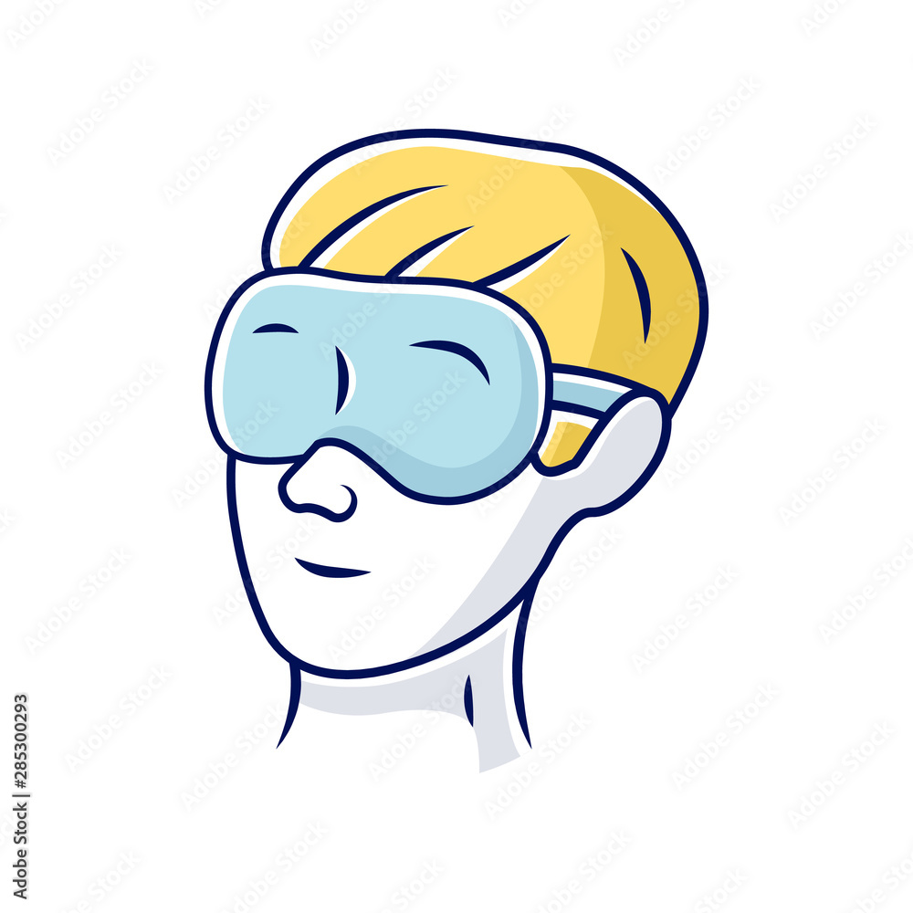 Sleeping eyemask color icon. Eye mask, eyepatch, night blindfold. Sleeping accessory for eyes rest and relax. Travelling, trip equipment, item, accessory. Isolated vector illustration Sleeping eyemask color icon. Eye mask, eyepatch, night blindfold. Sleeping accessory for eyes rest and relax. Travelling, trip equipment, item, accessory. Isolated vector illustration