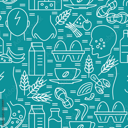 Food intolerance seamless pattern in line style