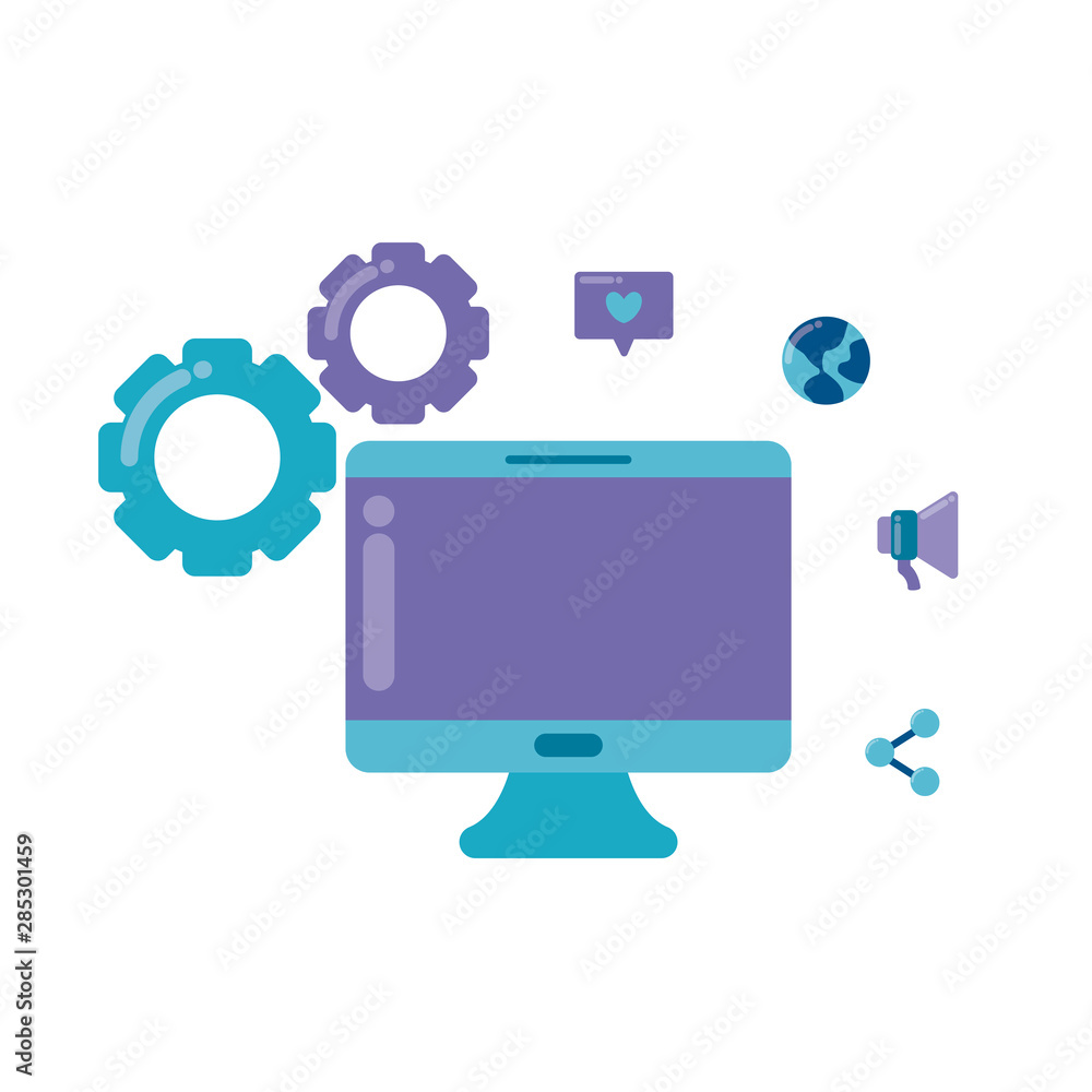 social media marketing with desktop computer social media marketing with desktop computer