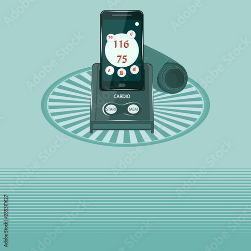 Pressure measuring device - abstract light background - flat style, vector. Medicine concept.