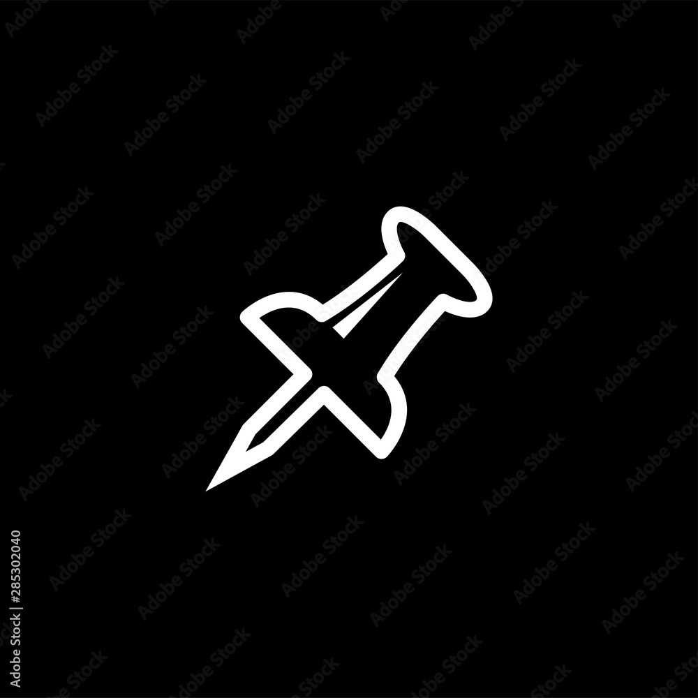 Push Pin Line Icon On Black Background. Black Flat Style Vector Illustration Push Pin Line Icon On Black Background. Black Flat Style Vector Illustration