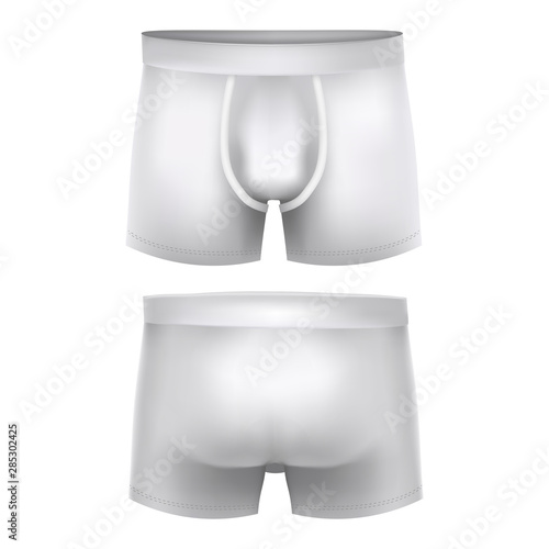 Realistic Detailed 3d White Blank Boxer Briefs Template Mockup Set. Vector  Stock Vector