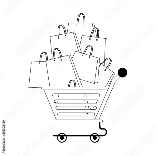 shopping retail sale store cartoon in black and white