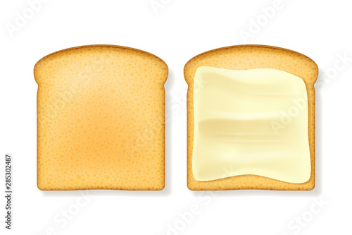 Realistic 3d Detailed Butter Spreading Bread Set. Vector