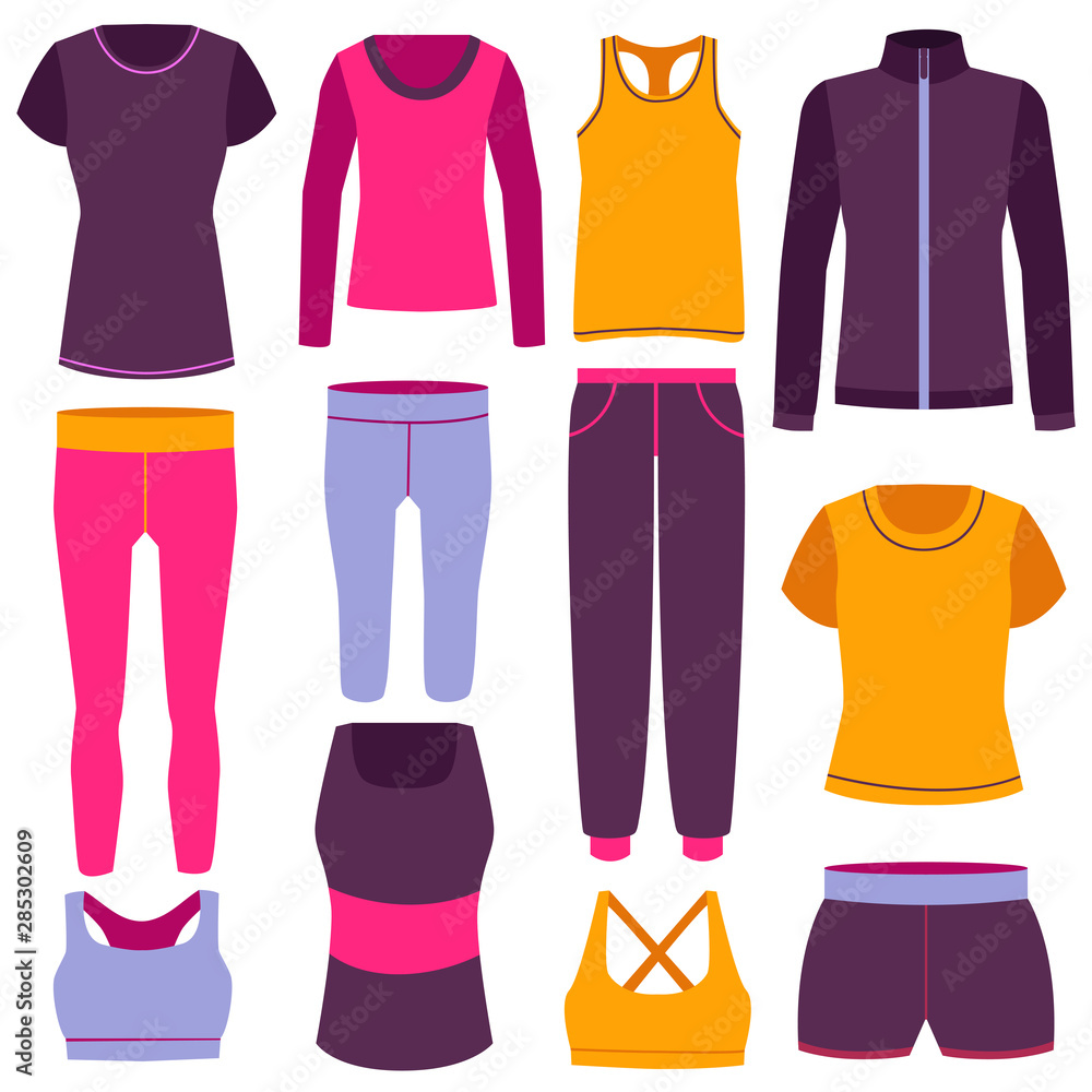 Cartoon Color Clothes Fitness Icon Set. Vector - obrazy, fototapety, plakaty 