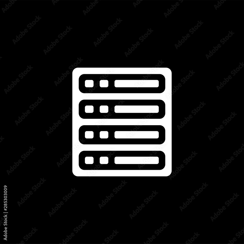 Server Icon On Black Background. Black Flat Style Vector Illustration Server Icon On Black Background. Black Flat Style Vector Illustration