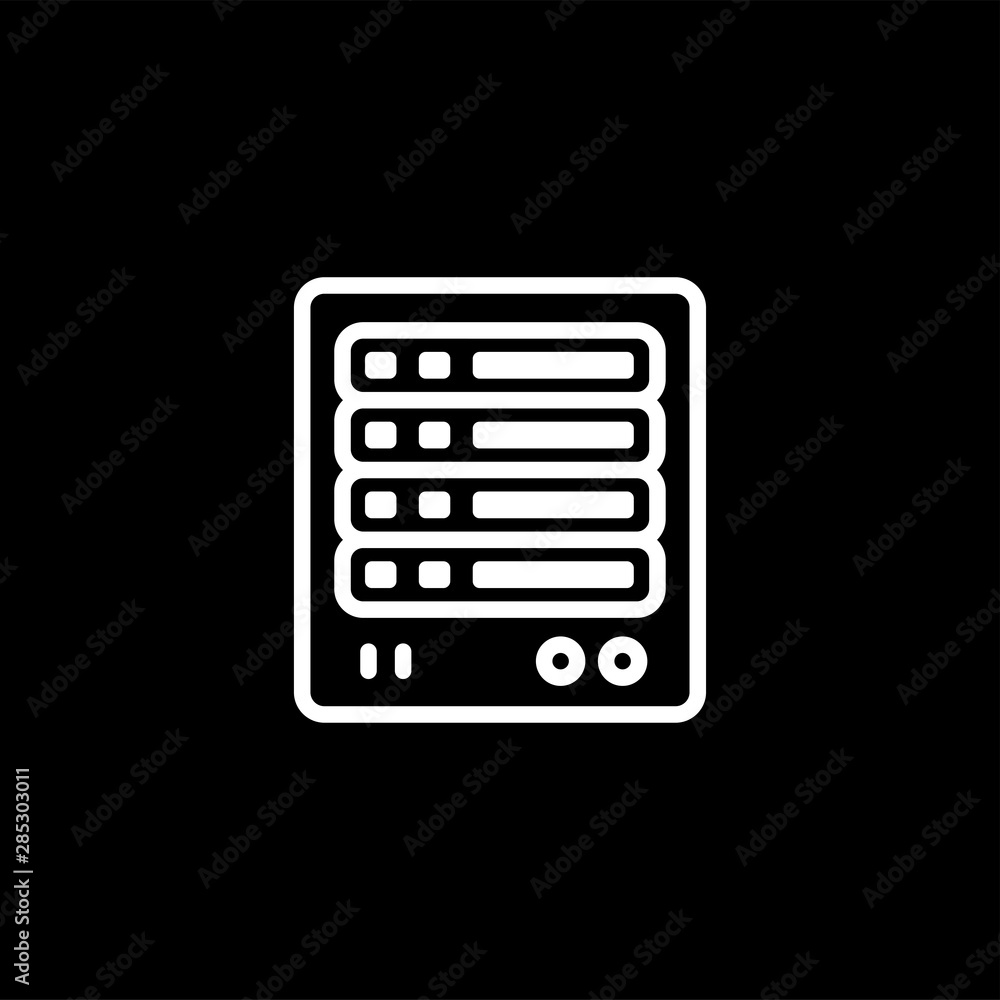 Server Line Icon On Black Background. Black Flat Style Vector Illustration Server Line Icon On Black Background. Black Flat Style Vector Illustration