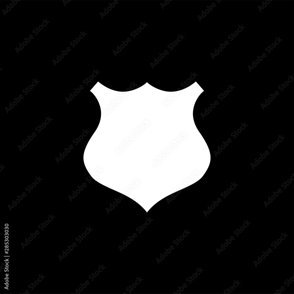 Shield Icon On Black Background. Black Flat Style Vector Illustration