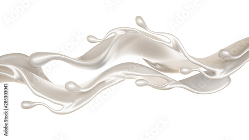 Splash of thick white liquid, milk. 3d illustration, 3d rendering.