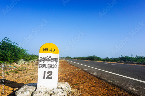 Milestone at dhanuskodi, india photo