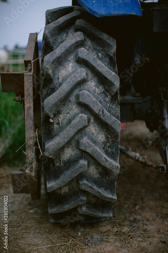 Close up of tractor tire tread, tyre tread, tire texture..